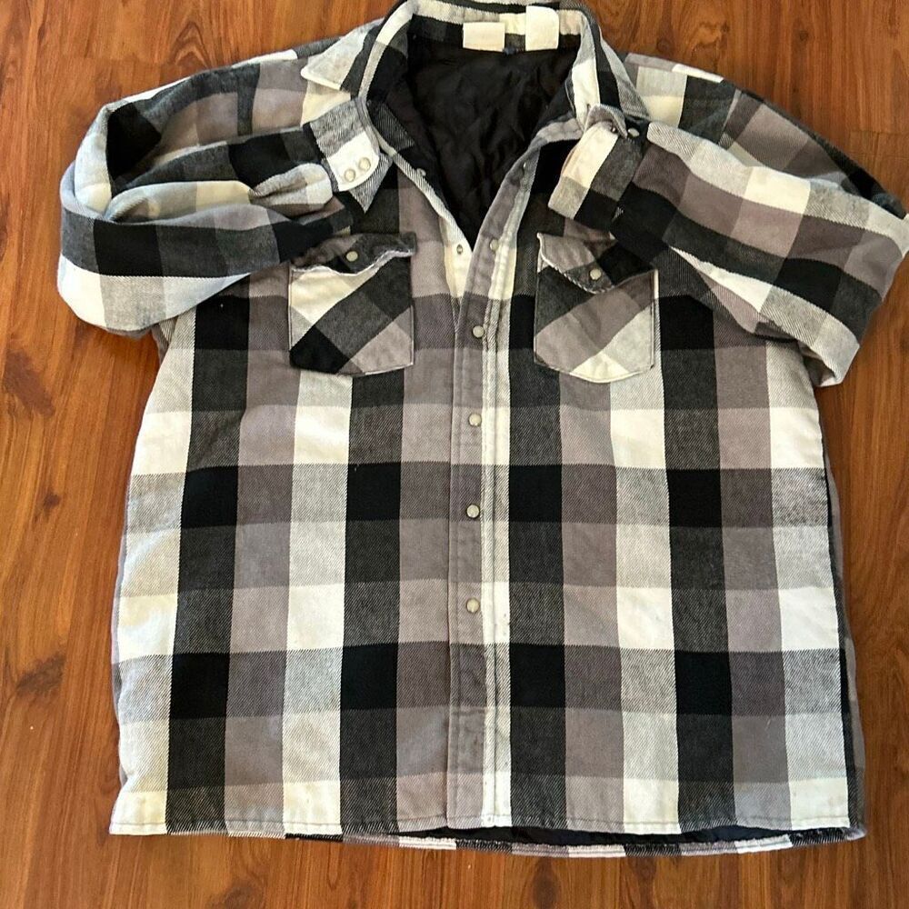 FiveBrother black and white buffalo Check plaid medium weight lightweight jacket